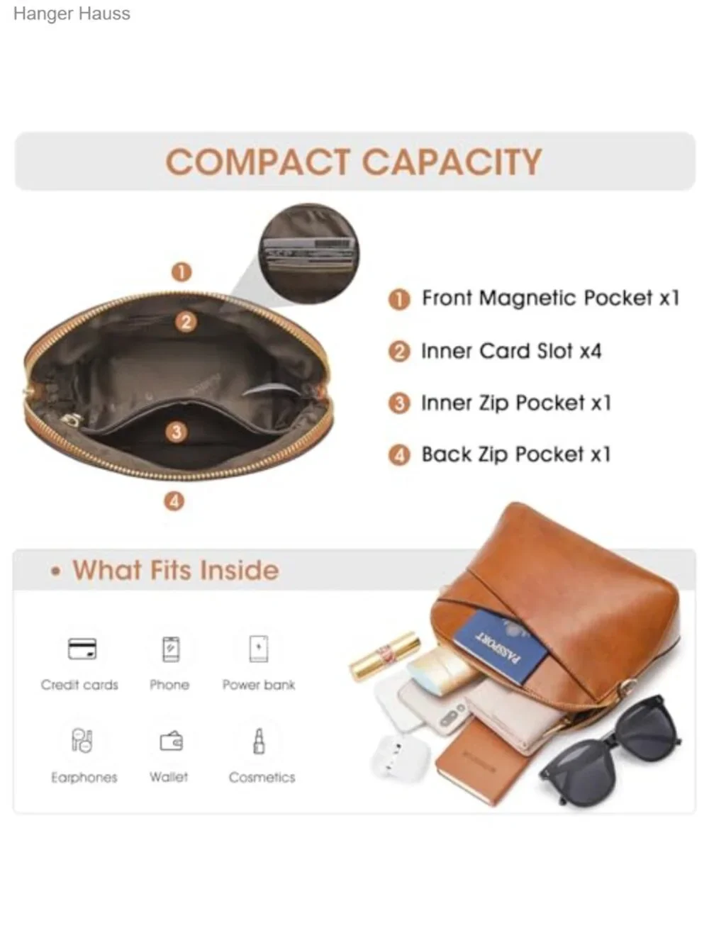 Genuine Leather Small Crossbody Bag Women Purse Adjustable Strap Organizer